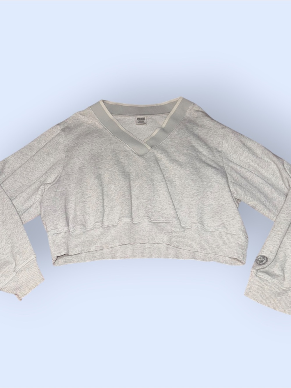 PINK Victoria’s Secret Light Grey Cropped V-Neck Sweatshirt